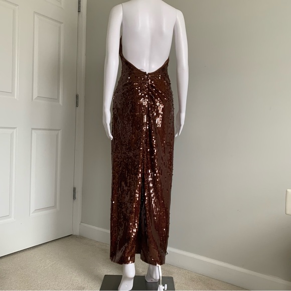 RONNY KOBO Alix Sequined Halter Gown Brown - Picture 10 of 16
